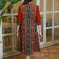 Classy Maroon Cotton A-Line Dress with Multi-Colour Ikat Sleeveless Jacket