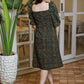Classy Bottle Green Ajrakh A-Line Dress with Puff Sleeves