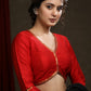 Red Cotton Silk Lace Highlighted Festive Blouse