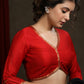 Red Cotton Silk Lace Highlighted Festive Blouse