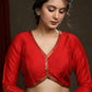 Red Cotton Silk Lace Highlighted Festive Blouse