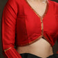 Red Cotton Silk Lace Highlighted Festive Blouse