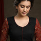 Trendy Black Cotton Ajrakh Combination Mirror Work Blouse - Plain Saree Optional