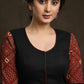 Trendy Black Cotton Ajrakh Combination Mirror Work Blouse - Plain Saree Optional