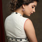 Trendy Cotton Ikkat Combination Off-White Sleeveless Blouse