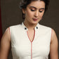 Trendy Cotton Ikkat Combination Off-White Sleeveless Blouse