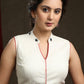 Trendy Cotton Ikkat Combination Off-White Sleeveless Blouse