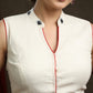 Trendy Cotton Ikkat Combination Off-White Sleeveless Blouse