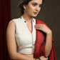 Trendy Cotton Ikkat Combination Off-White Sleeveless Blouse