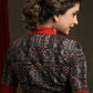Black Cotton Ajrak Blouse with Maroon Jacket Collar