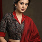 Black Cotton Ajrak Blouse with Maroon Jacket Collar