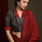 Black Cotton Ajrak Blouse with Maroon Jacket Collar