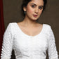 White embroidered three fourth sleeve blouse - Optional Plain Saree
