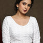 White embroidered three fourth sleeve blouse - Optional Plain Saree