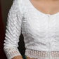 White embroidered three fourth sleeve blouse - Optional Plain Saree