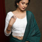 White embroidered three fourth sleeve blouse - Optional Plain Saree