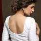 White embroidered three fourth sleeve blouse - Optional Plain Saree