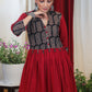 Striking Maroon Cotton Ajrakh Combination Tunic With Buttons and Tassles