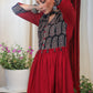 Striking Maroon Cotton Ajrakh Combination Tunic With Buttons and Tassles