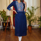 Beautiful Indigo Combination Navy Blue Cotton Straight Cut Kurta with Embroidery, Bead and Pearl Work