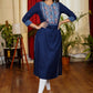 Beautiful Indigo Combination Navy Blue Cotton Straight Cut Kurta with Embroidery, Bead and Pearl Work