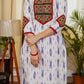 Graceful Ikat Cotton Straight Cut Kurta with Hand made Kutch Mirror work on Yoke and Sleeves
