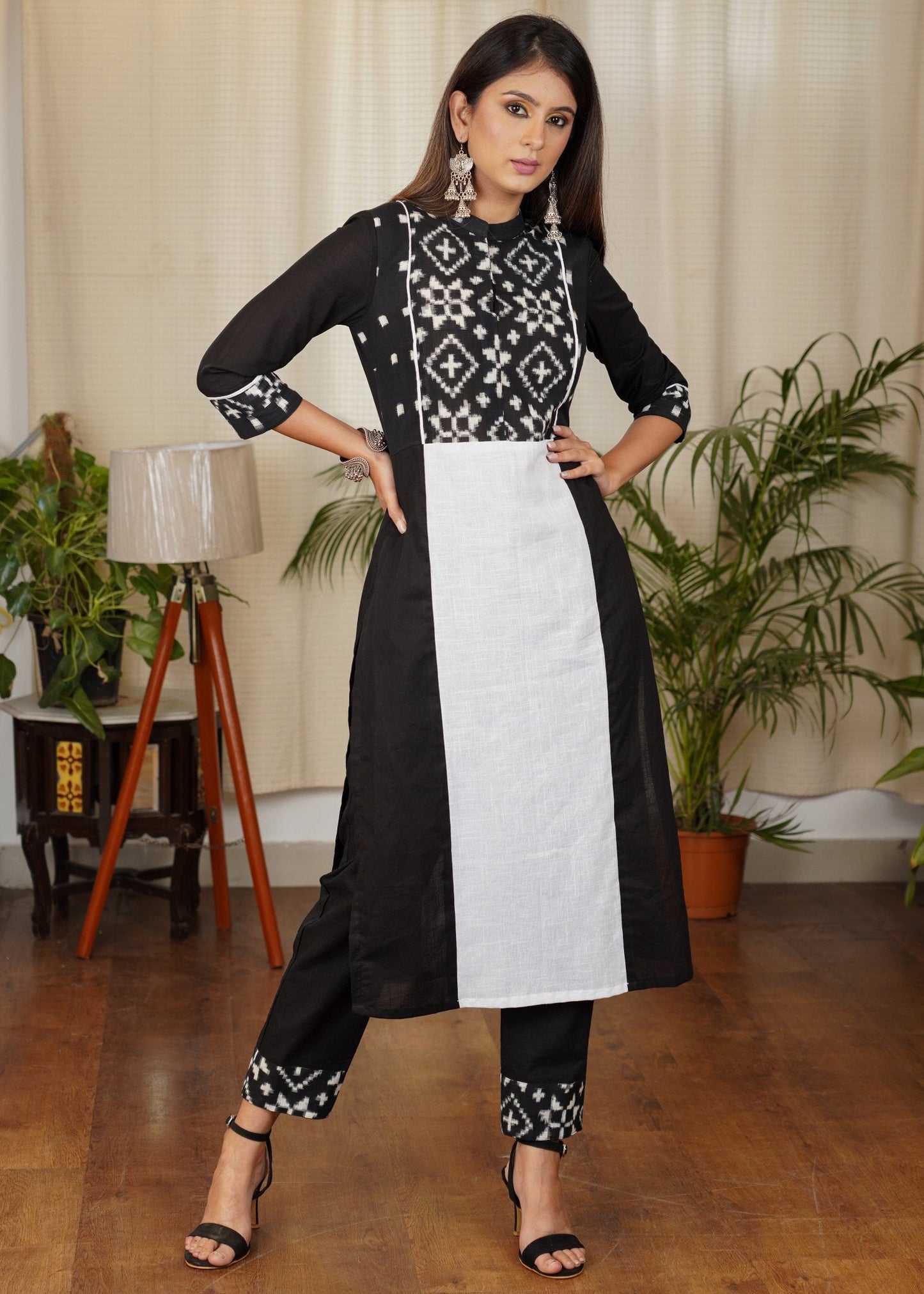 Designer Straight Cut Cotton Ikat Combination Kurta