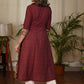 Unique A-Line Cotton Kalamkari and Ikat Combination Kurta with subtle Gold buttons