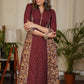 Unique A-Line Cotton Kalamkari and Ikat Combination Kurta with subtle Gold buttons