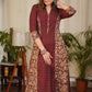Unique A-Line Cotton Kalamkari and Ikat Combination Kurta with subtle Gold buttons