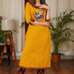 Designer Ikat Combination Cotton Straight cut Kurta With Hand Painted Tribal Art