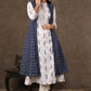 Classy Cotton Ikat A Line Kurta with Navy Blue Ikat Shrug - 2 Piece (Pant Additional)
