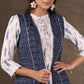 Classy Cotton Ikat A Line Kurta with Navy Blue Ikat Shrug - 2 Piece (Pant Additional)
