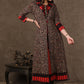 Black Ajrakh Jacket Style Kurta with Maroon Cotton Kurta with Antique Gold Hand Embroidery -2 Piece (Jacket + Inner) Pants Additional