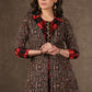 Black Ajrakh Jacket Style Kurta with Maroon Cotton Kurta with Antique Gold Hand Embroidery -2 Piece (Jacket + Inner) Pants Additional