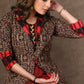 Black Ajrakh Jacket Style Kurta with Maroon Cotton Kurta with Antique Gold Hand Embroidery -2 Piece (Jacket + Inner) Pants Additional