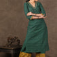 Green Ikat Kurta with Gota Patti Work, Matching Palazzo With Stone Work & Long Ajrakh Shrug- 3 Piece