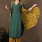 Green Ikat Kurta with Gota Patti Work, Matching Palazzo With Stone Work & Long Ajrakh Shrug- 3 Piece