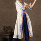 Graceful Hand Painted Front Open Kurta with Cotton Blue Fitted Pants - 2 Piece (Kurta & Pant Set)