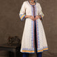 Graceful Hand Painted Front Open Kurta with Cotton Blue Fitted Pants - 2 Piece (Kurta & Pant Set)