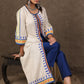 Graceful Hand Painted Front Open Kurta with Cotton Blue Fitted Pants - 2 Piece (Kurta & Pant Set)