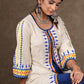 Graceful Hand Painted Front Open Kurta with Cotton Blue Fitted Pants - 2 Piece (Kurta & Pant Set)
