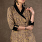 A Line Jacket Style Ajrakh Kurta with Velvet Detailing & Matching Pants - 2 Piece (Kurta & Pant Co-Ord Set)