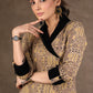 A Line Jacket Style Ajrakh Kurta with Velvet Detailing & Matching Pants - 2 Piece (Kurta & Pant Co-Ord Set)