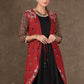 Black Flared Cotton Gown with Ajrakh Detailing & Embroidery on Jacket - 2 Piece (Gown + Jacket)