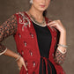 Black Flared Cotton Gown with Ajrakh Detailing & Embroidery on Jacket - 2 Piece (Gown + Jacket)