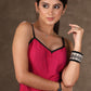 Black Georgette Shrug Dress with Hand Mirror Work All Over and Magenta Inner in Contrast -2 Piece (Shrug & Dress Set)