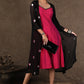 Black Georgette Shrug Dress with Hand Mirror Work All Over and Magenta Inner in Contrast -2 Piece (Shrug & Dress Set)