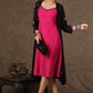 Black Georgette Shrug Dress with Hand Mirror Work All Over and Magenta Inner in Contrast -2 Piece (Shrug & Dress Set)
