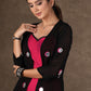 Black Georgette Shrug Dress with Hand Mirror Work All Over and Magenta Inner in Contrast -2 Piece (Shrug & Dress Set)